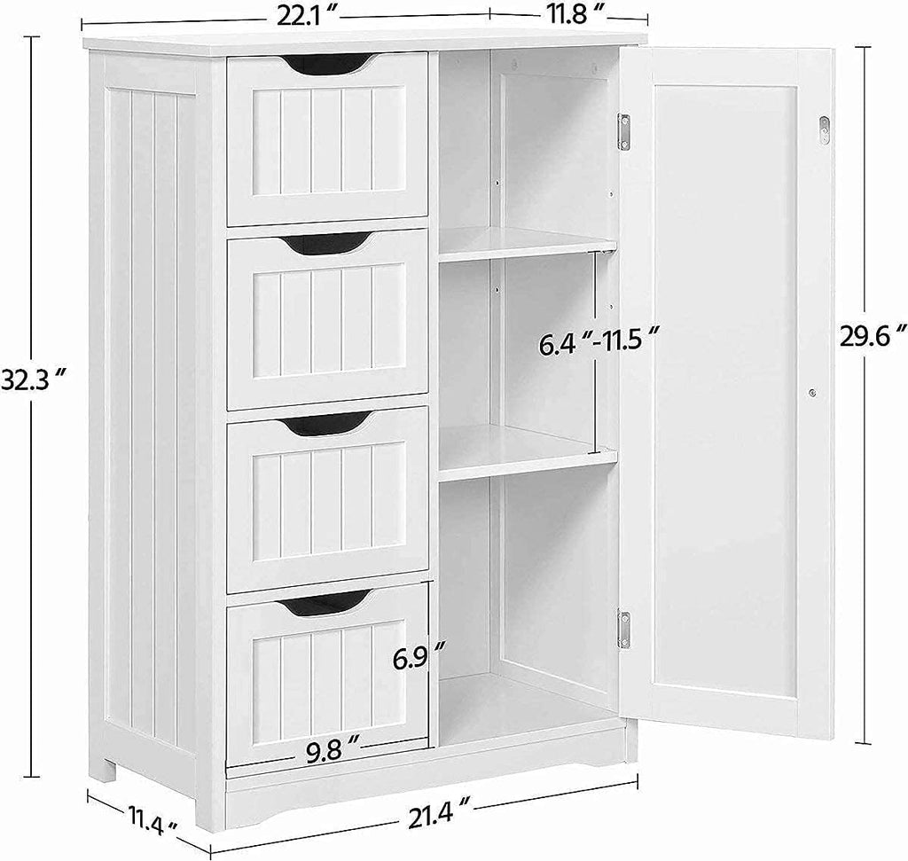White Wooden Bathroom Floor Cabinet with 4 Drawers and 1 Cupboard U822981