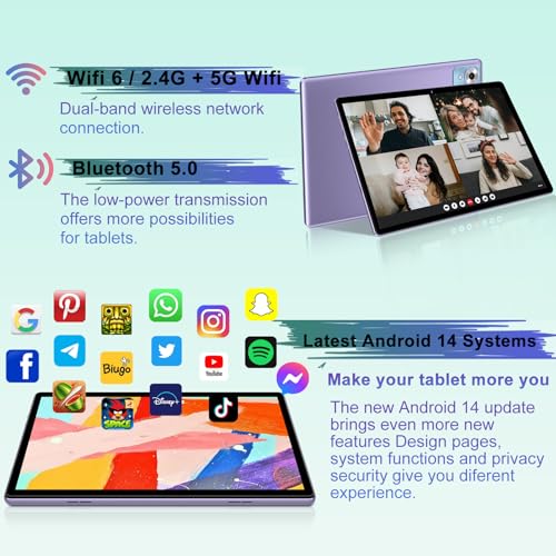 Android 14 Tablet with Keyboard 20GB+128GB 10.1 Inch Octa-Core 2-in-1 HD IPS Display Black W804