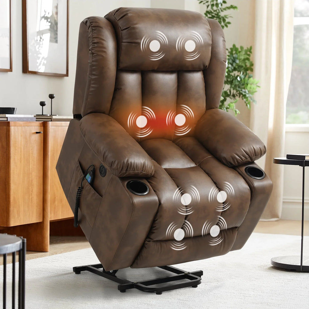 Large Power Lift Recliner Chair with Heat and Massage Leather Grey T240