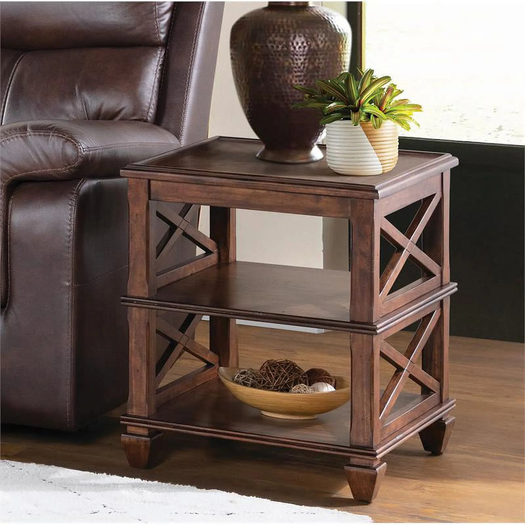 21" Square Wood End Table with Two Shelves Set of 2 G51292