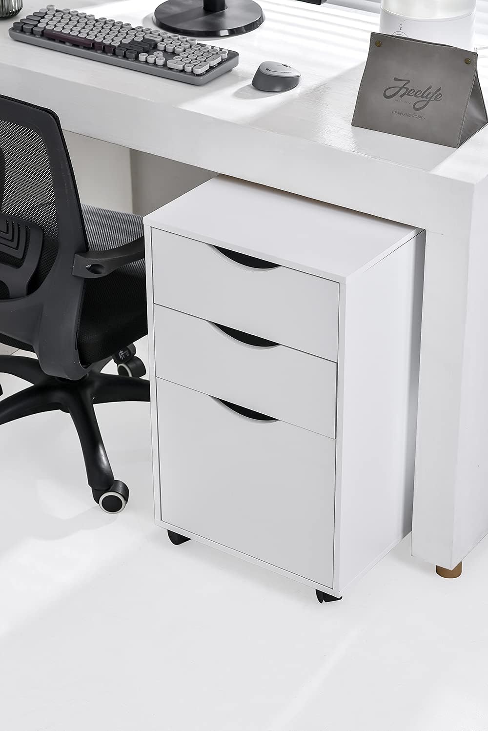 White 3 Drawer Wooden Mobile Filing Cabinet with Wheels R262472