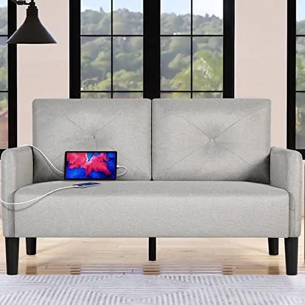 Compact 2-Seat Fabric Loveseat Sofa with USB Charging Ports D586517