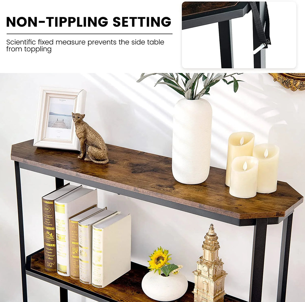 Industrial 3-Tier Narrow Console Table with Open Shelves I7657
