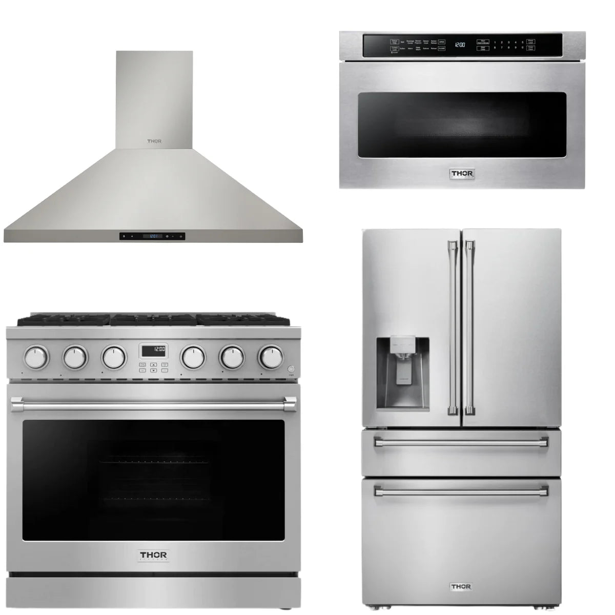 36 Gas Range, Range Hood, Refrigerator and Microwave D895780