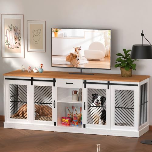 Wooden Double Dog Crate Furniture with Storage Shelves U58594