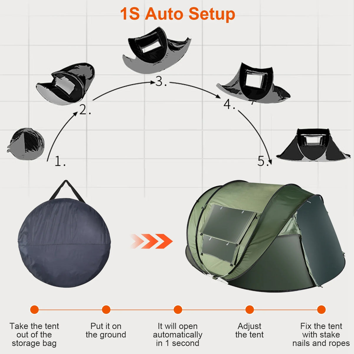Green Pop Up Dome Tent with Carry Bag X2524