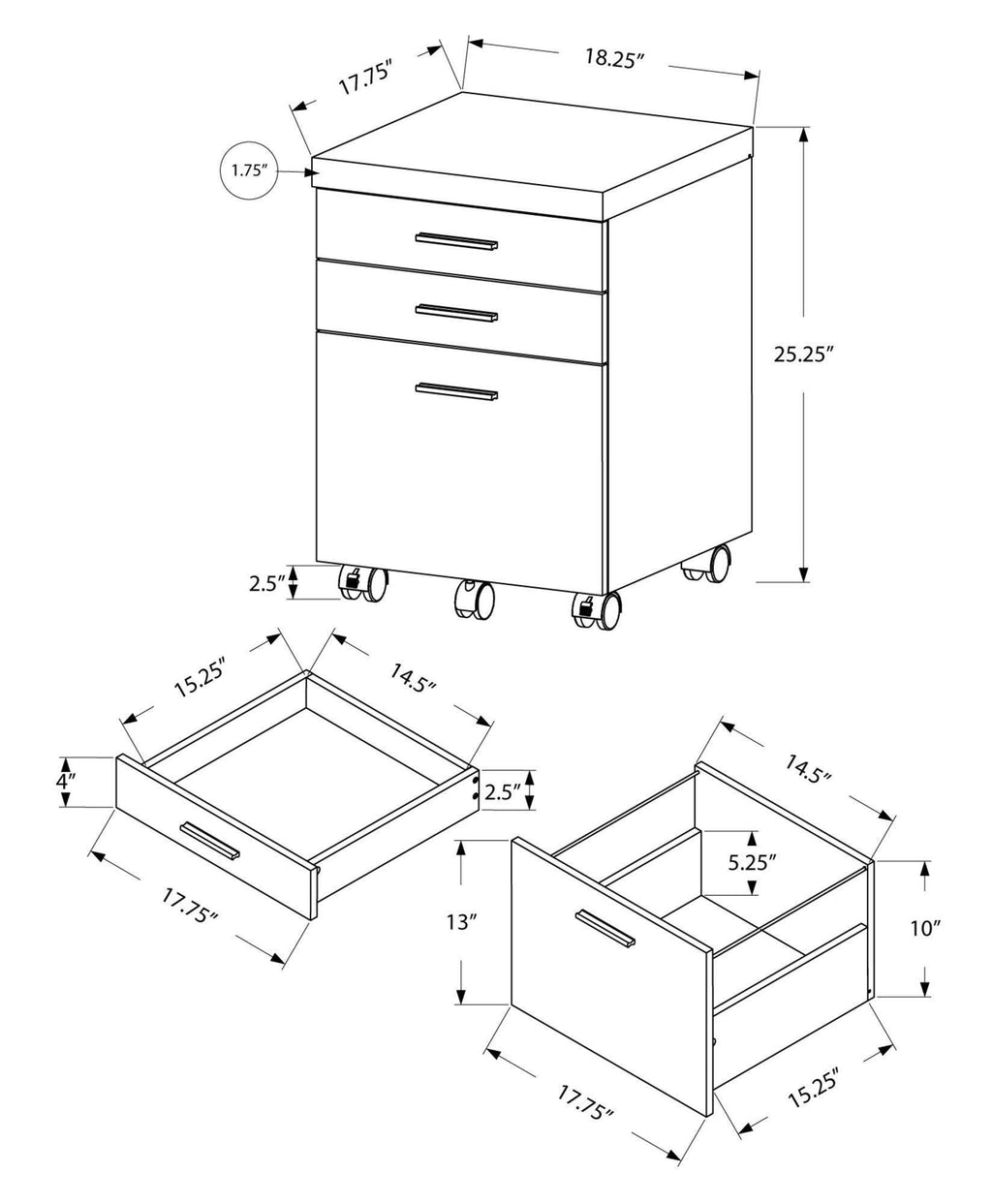3 Drawer Particle Board and MDF Filing Cabinet L36253