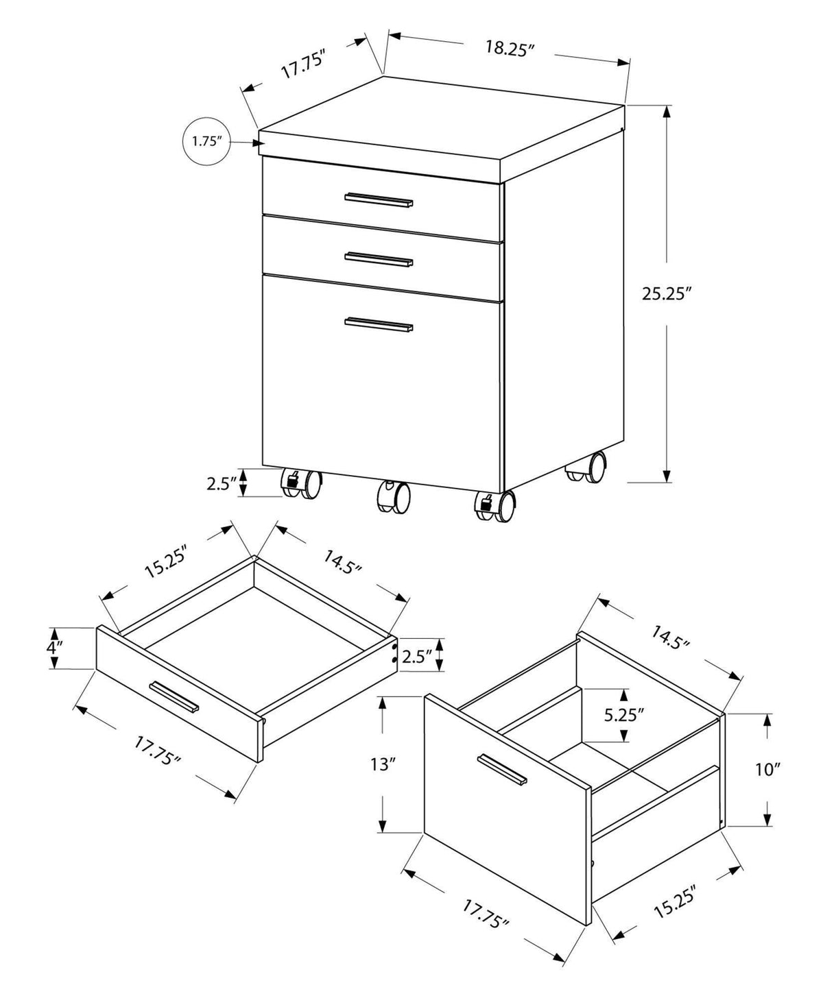 3 Drawer Particle Board and MDF Filing Cabinet L36253