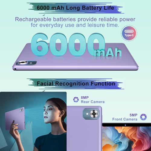 Android 14 Tablet with Keyboard 20GB+128GB 10.1 Inch Octa-Core 2-in-1 HD IPS Display Black W804