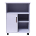 White Wooden Printer Stand with Door Storage and Wheels M337409