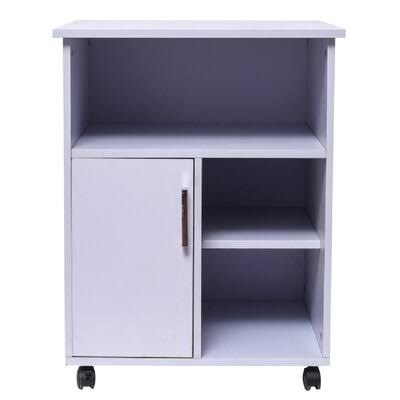White Wooden Printer Stand with Door Storage and Wheels M337409