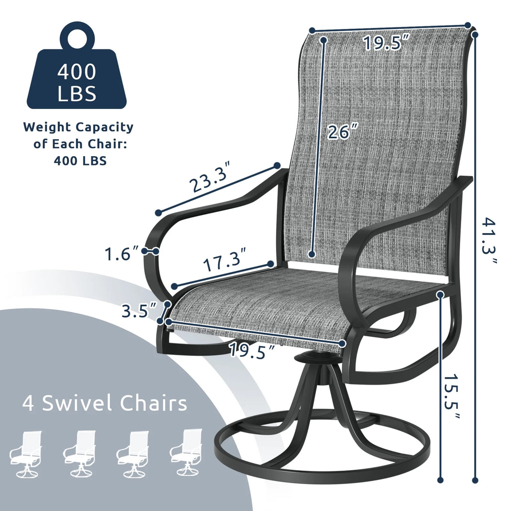 Grey White Set of 2 High Back Padded Swivel Patio Chairs Y6411
