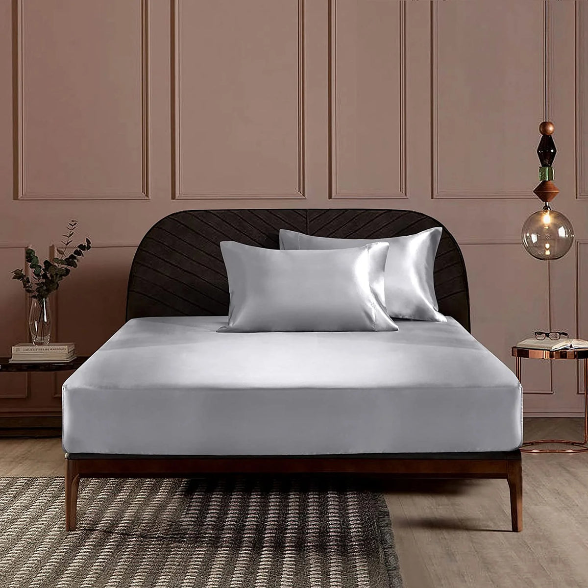 Microfiber Satin Gray 4 Piece Full Size Bed Sheets E899