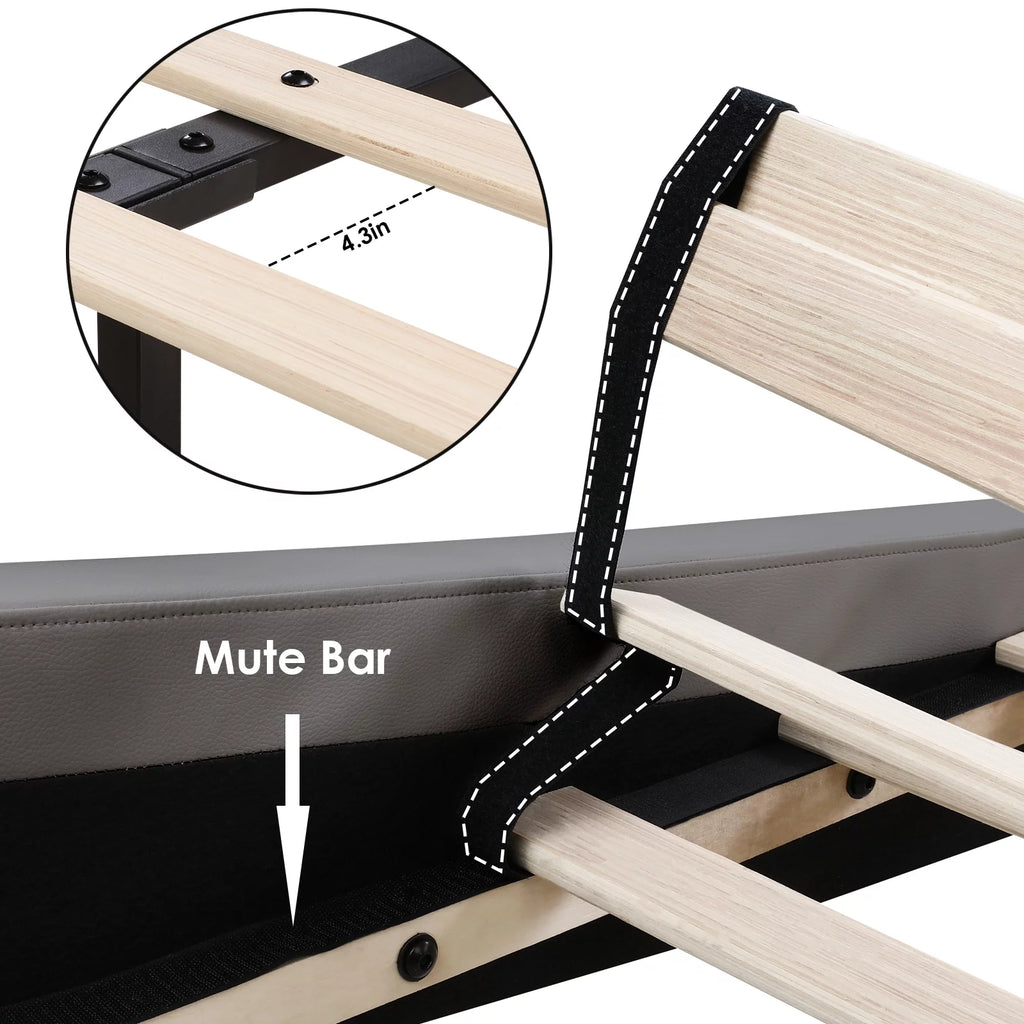 White Full Size Wooden Platform Bed Frame with Adjustable Upholstered Headboard A6257