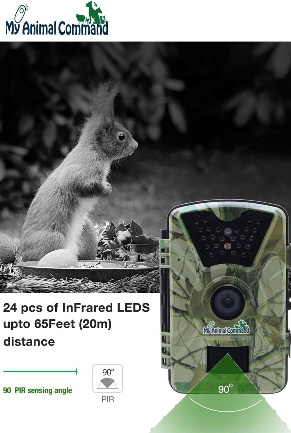 12MP Solar Trail Camera with Night Vision Motion Activated IP66 Waterproof 1080p R63491
