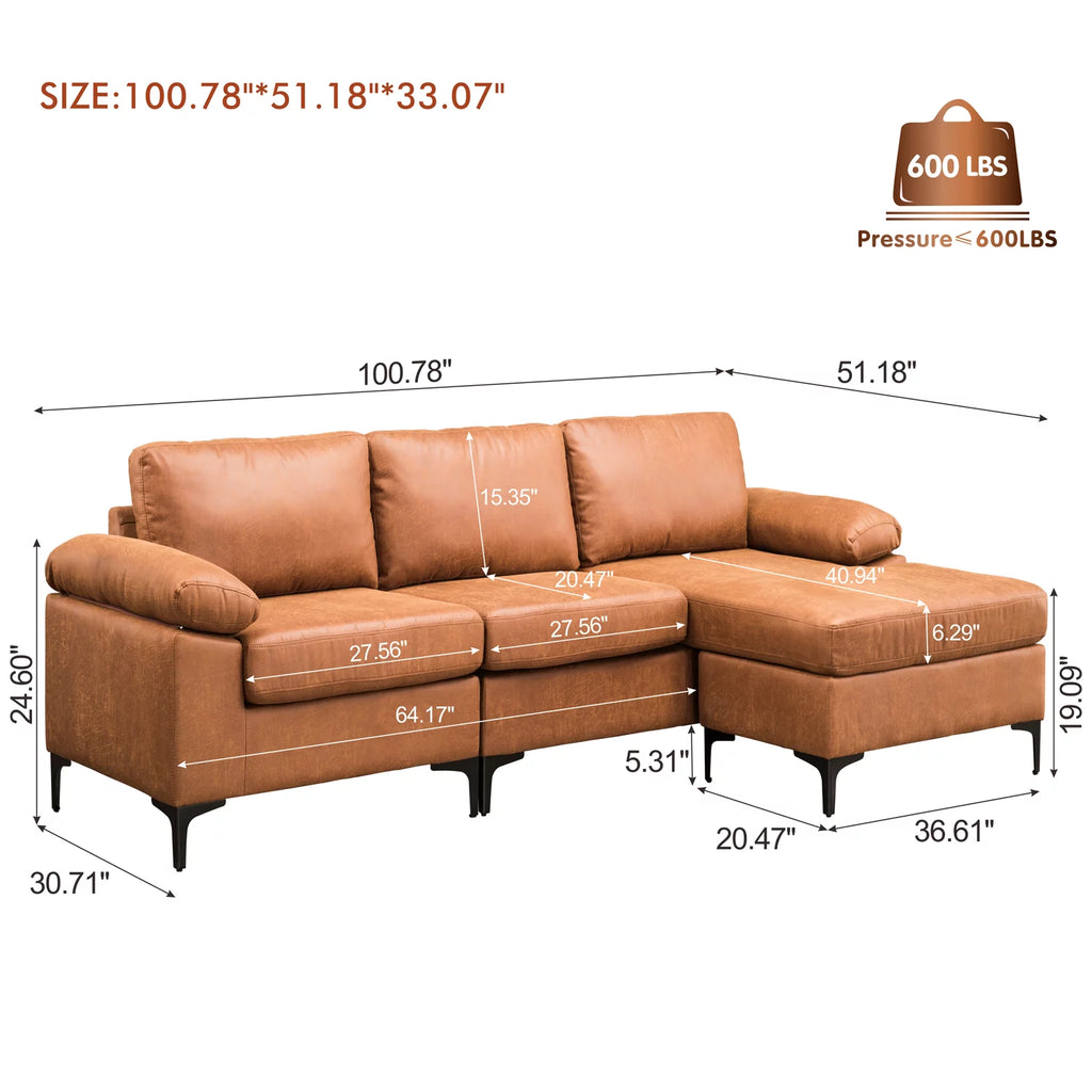 100" Convertible Sectional Sofa L Shaped Suede Couch F11702