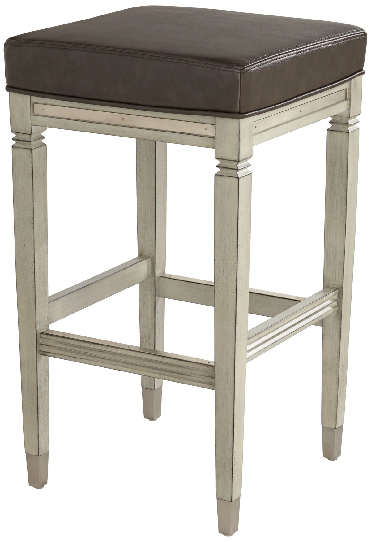Wood Bar Stool Gray Faux Leather Footrest R716473