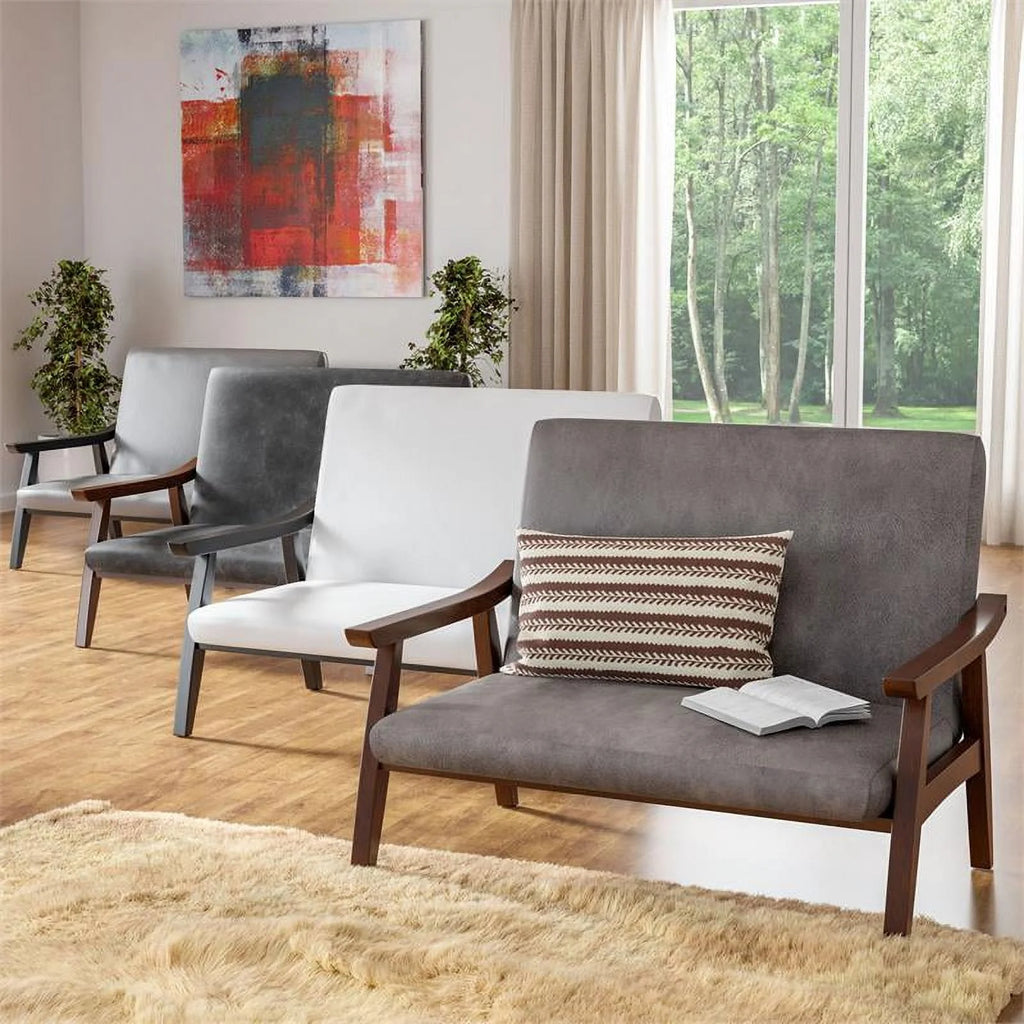 Dark Gray Faux Leather Cushioned Loveseat Bench U6675
