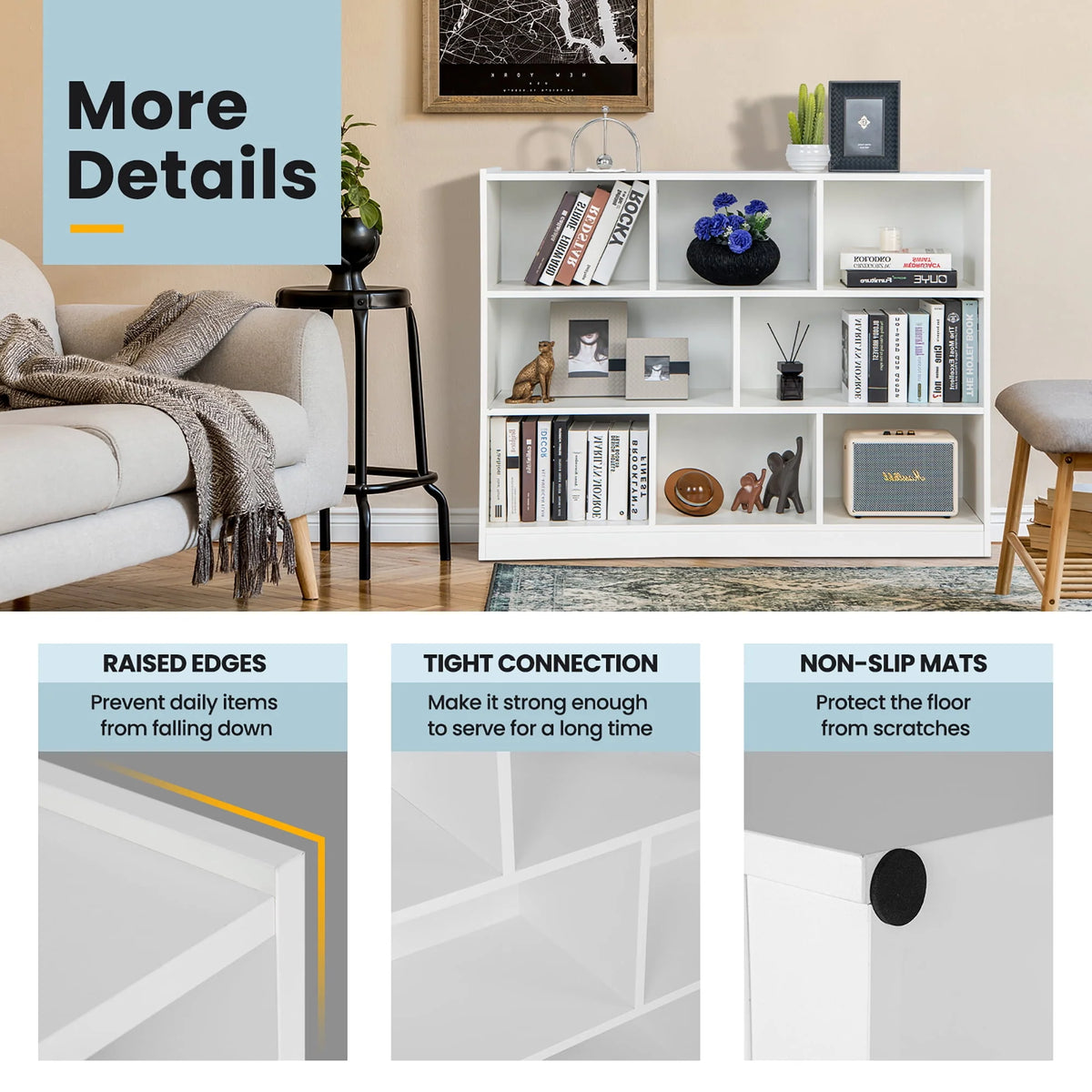 White 3-tier 8-Cube Floor Standing Storage Bookcase J91518