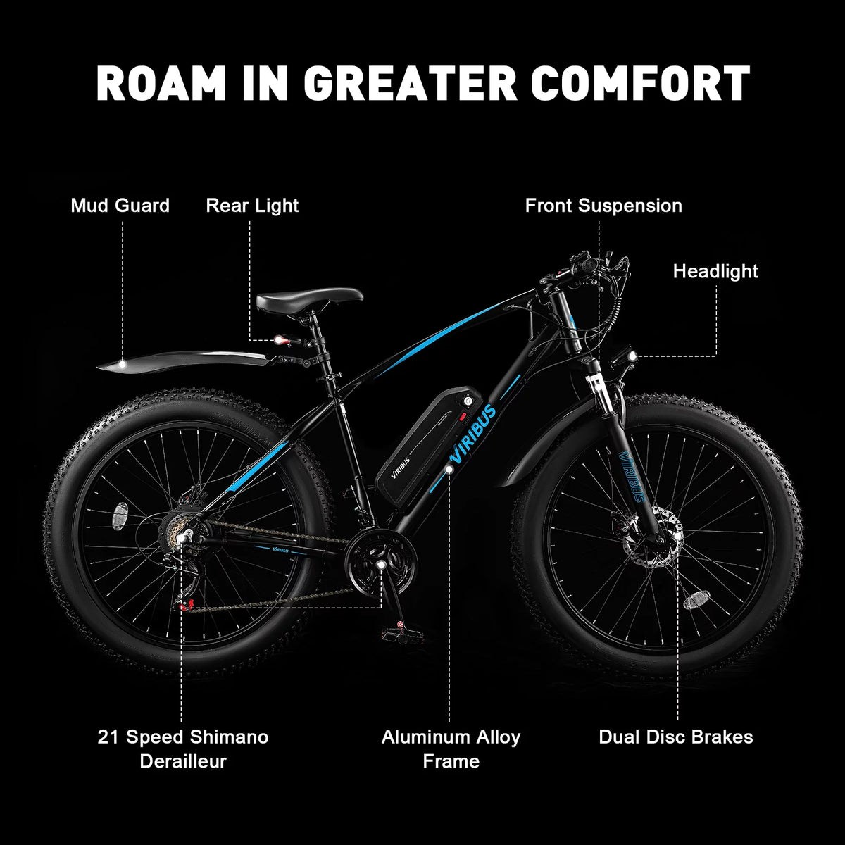Electric Mountain Bike 26" 500W Fat Tire Blue A1295