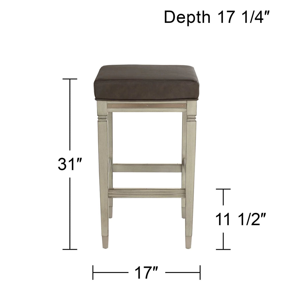 Wood Bar Stool Gray Faux Leather Footrest R716473