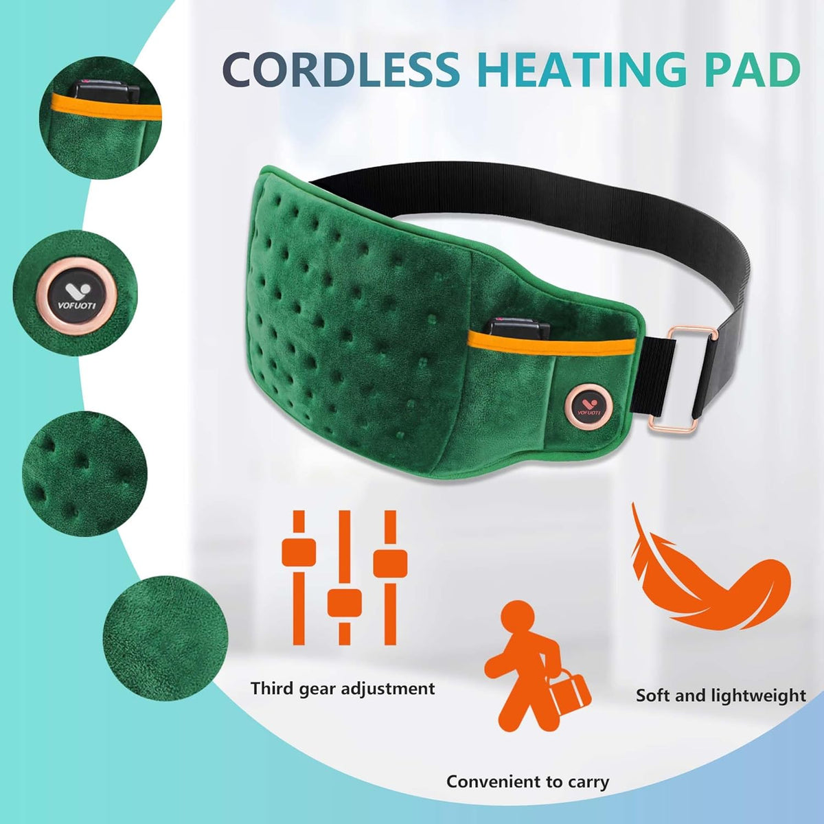 Cordless Heating Pad with Battery and 3 Heat Settings N8293