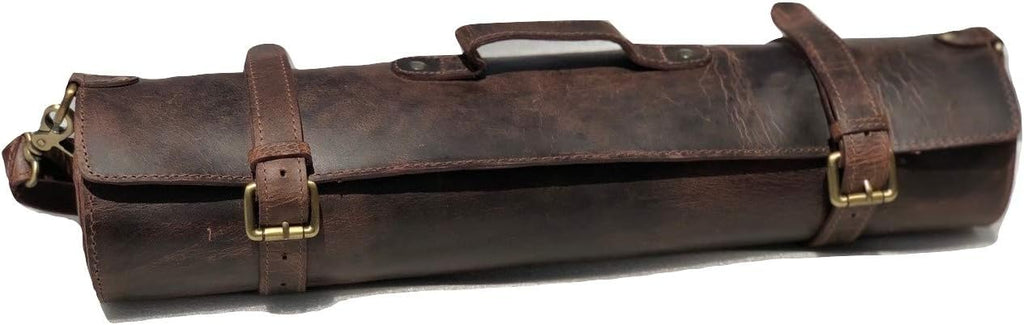 Black Buffalo Leather Knife Roll Set E7086