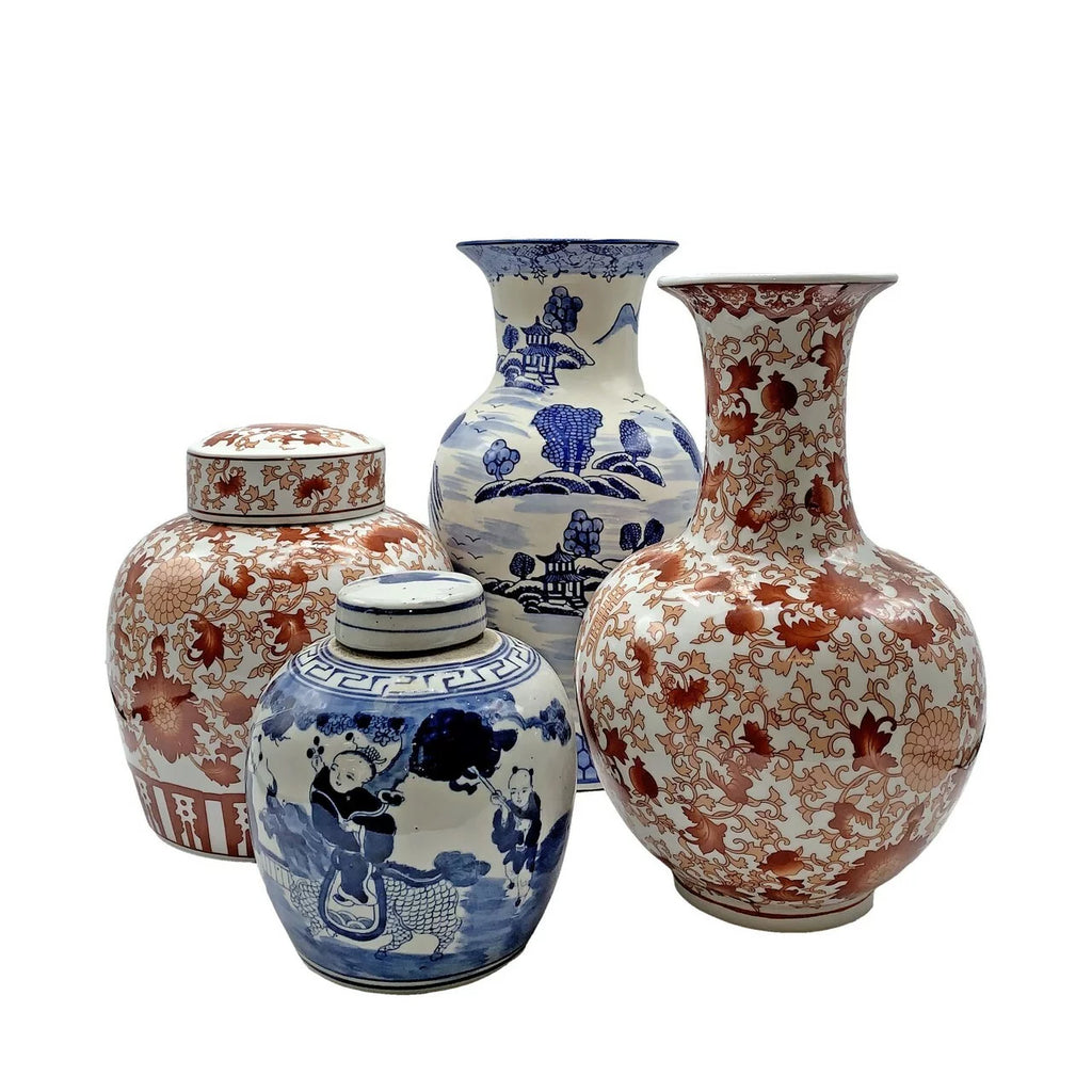 Ball Vase with Red Coral Pattern F37489