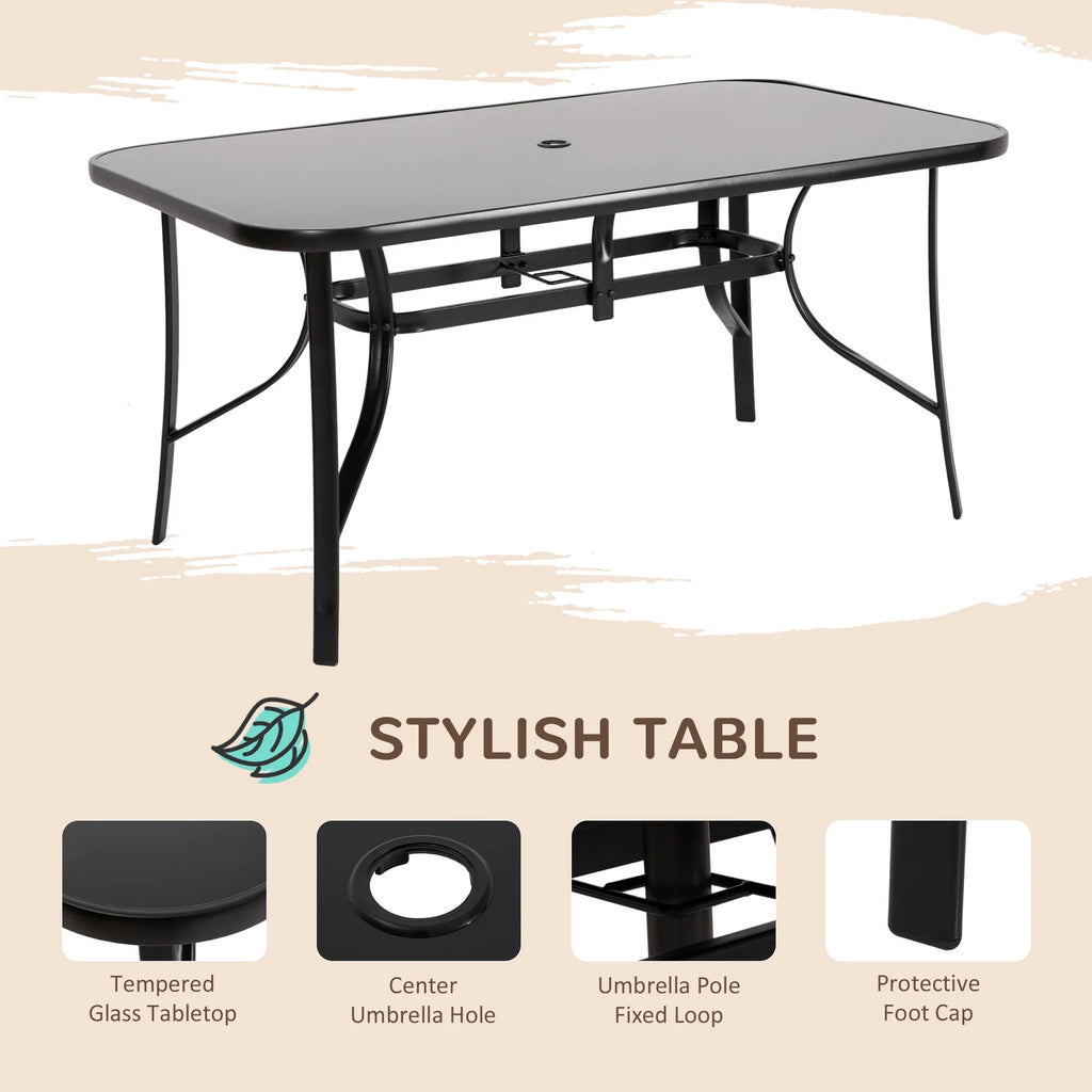 Black Patio Dining Set for Six with Umbrella O6352