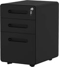 Black 3-Drawer Metal Rolling File Cabinet with Lock S7649