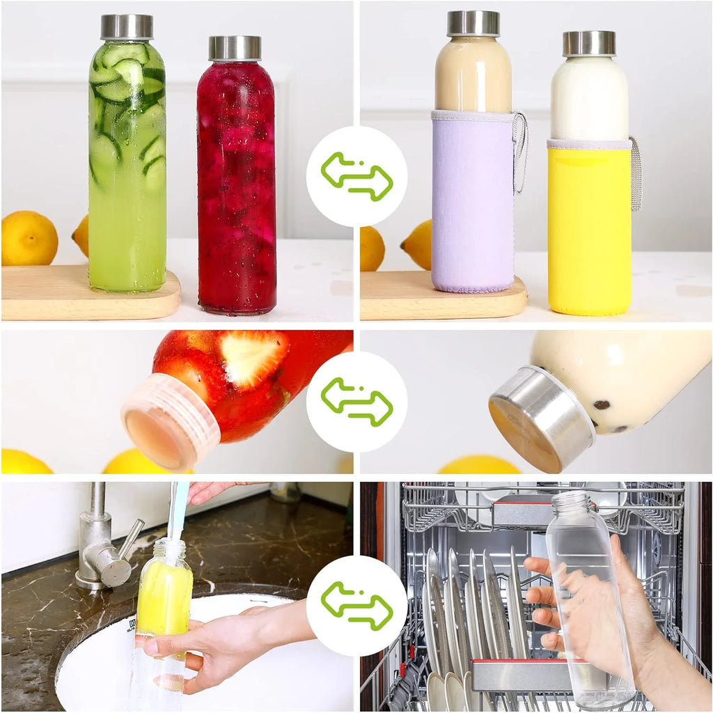 12 Pcs 18 oz Glass Water Bottles Y339960