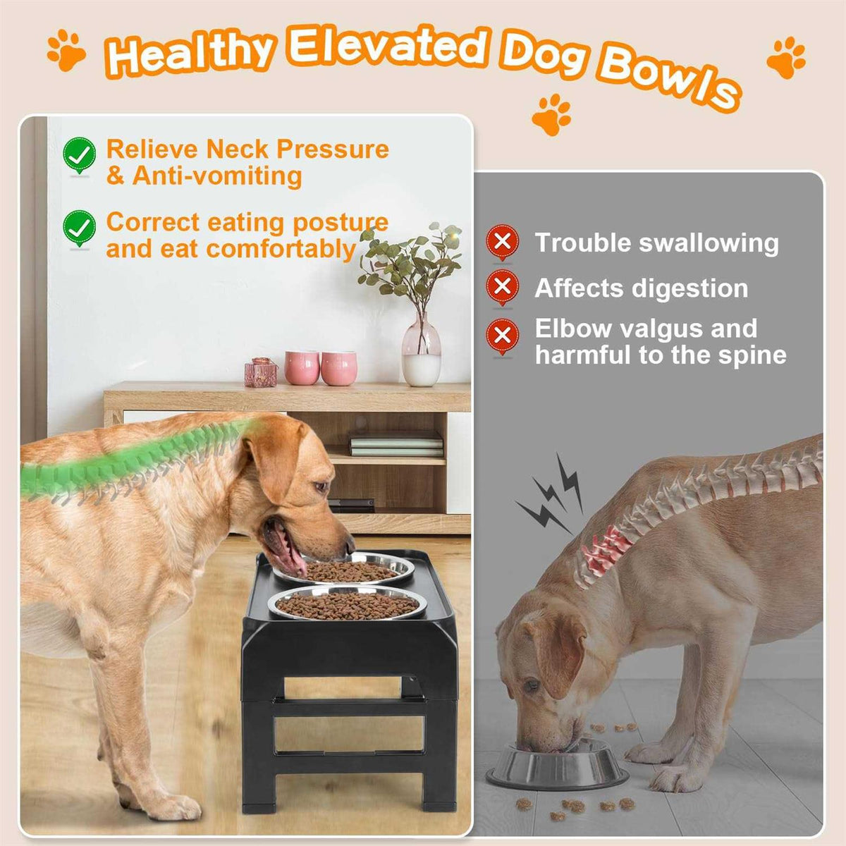 4 Height Adjustable Raised Dog Bowls with 2 Stainless Steel Bowls O951428