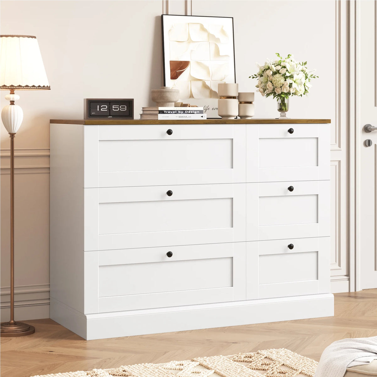 White 6 Drawer Wood Dresser W745557