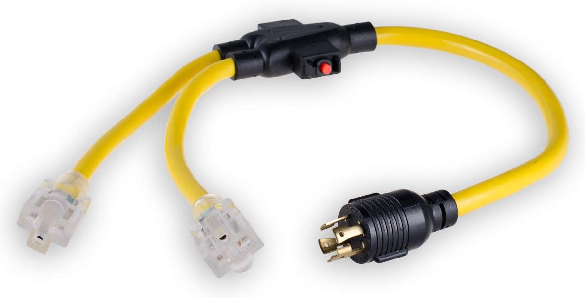 25FT Heavy Duty Generator Locking Power Cord NEMA L14-30P/L14-30R, 4X10 Gauge SJTW Cable, 125/250V 30Amp 7500 Watts Yellow H60008
