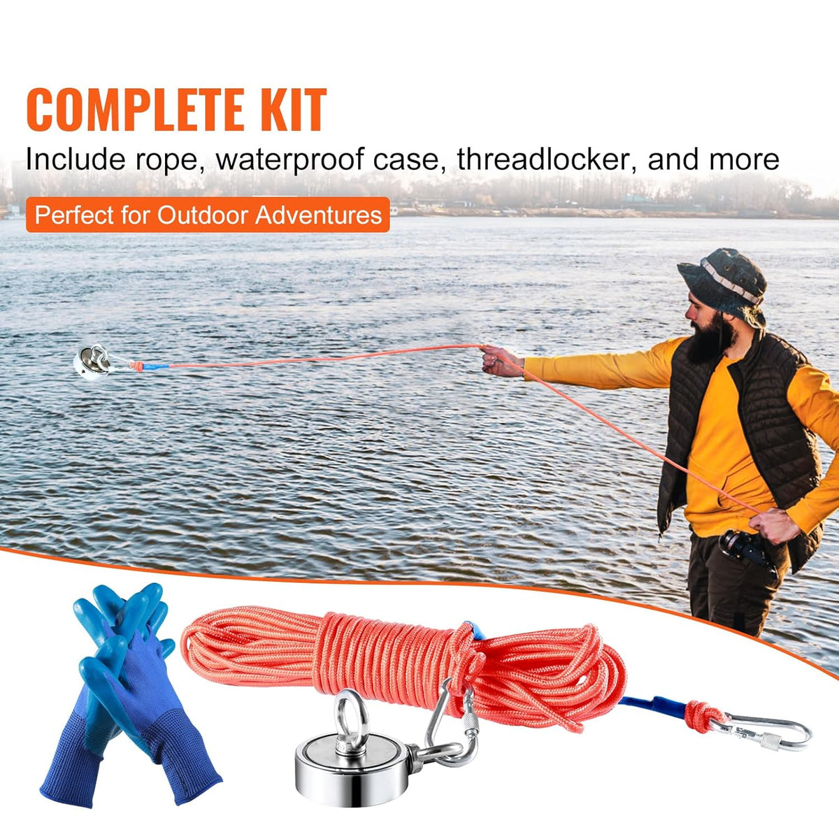 1200 LBS Double Sided Neodymium Magnet Fishing Kit with 65 FT Rope N76643