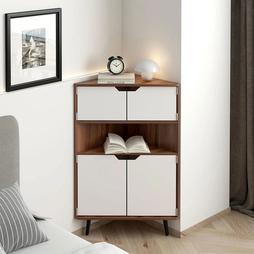 4-Tier Wood Corner Storage Cabinet with 4-Door Cabinet & 1 Cube O4222