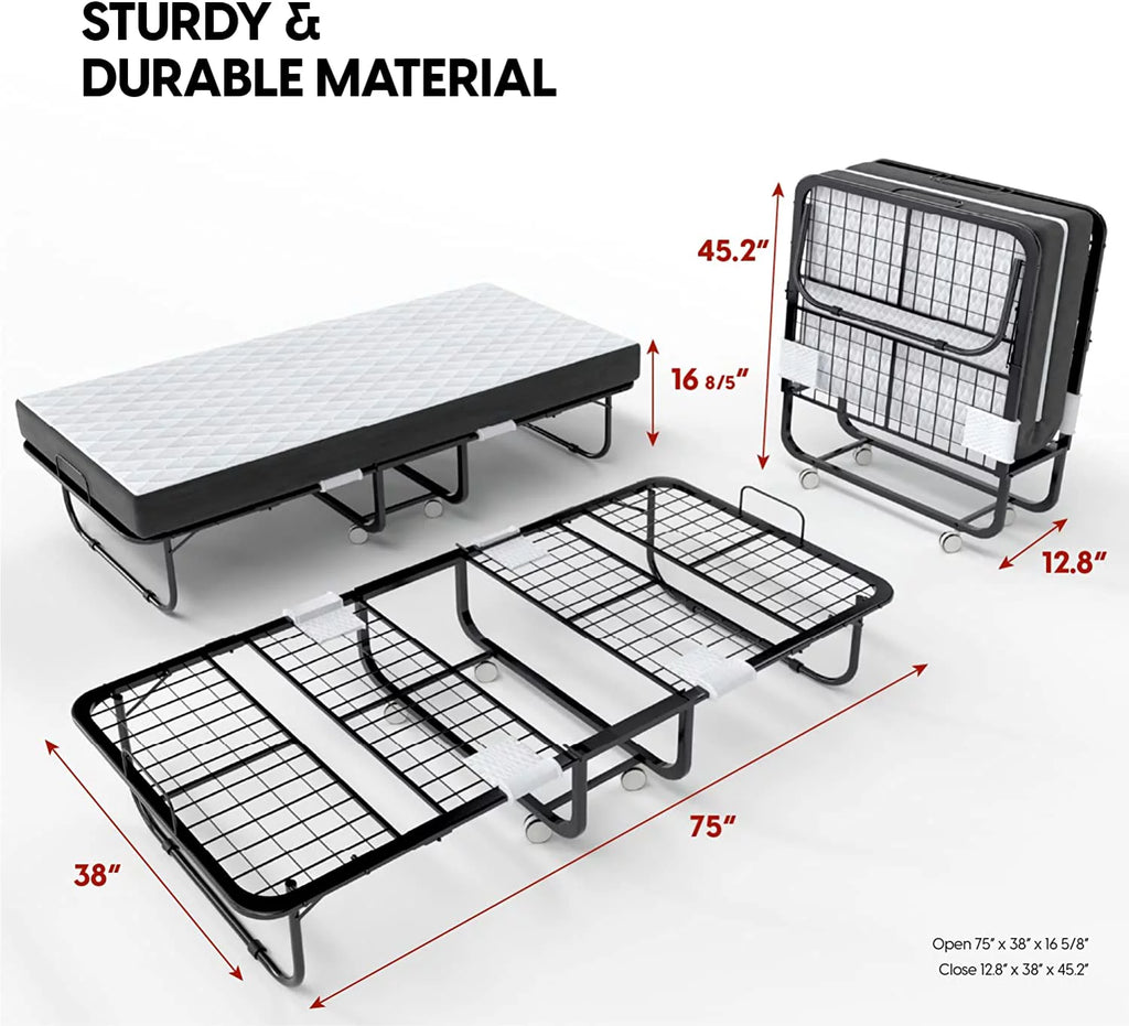 Folding Bed with Mattress 75x38 Cot Size Memory Foam V6489