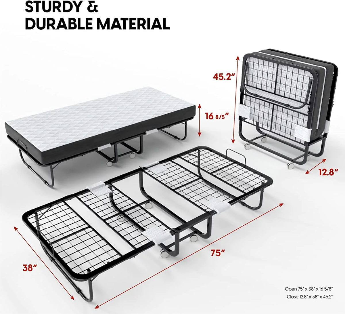 Folding Bed with Mattress 75x38 Cot Size Memory Foam V6489