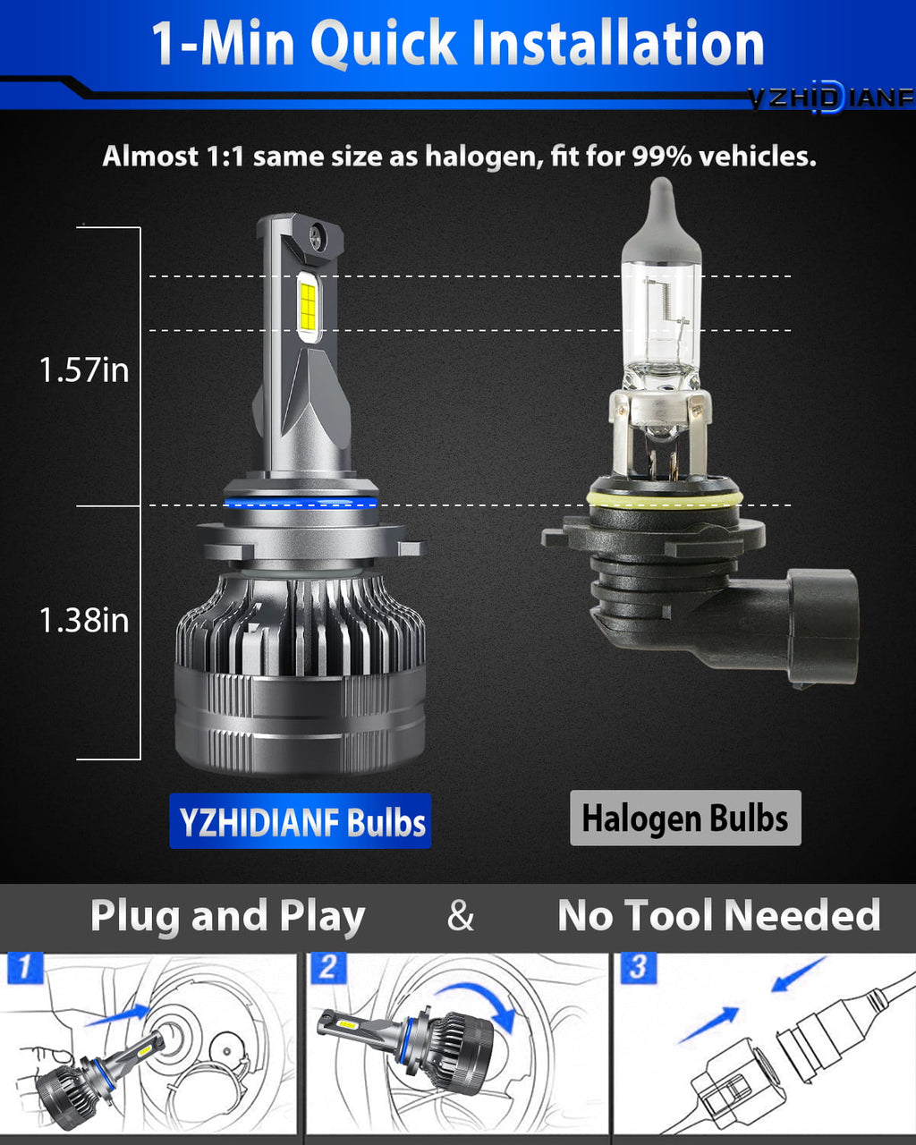 9006/HB4 LED Headlight Bulbs 6500K Cool White 2 Pack X81973