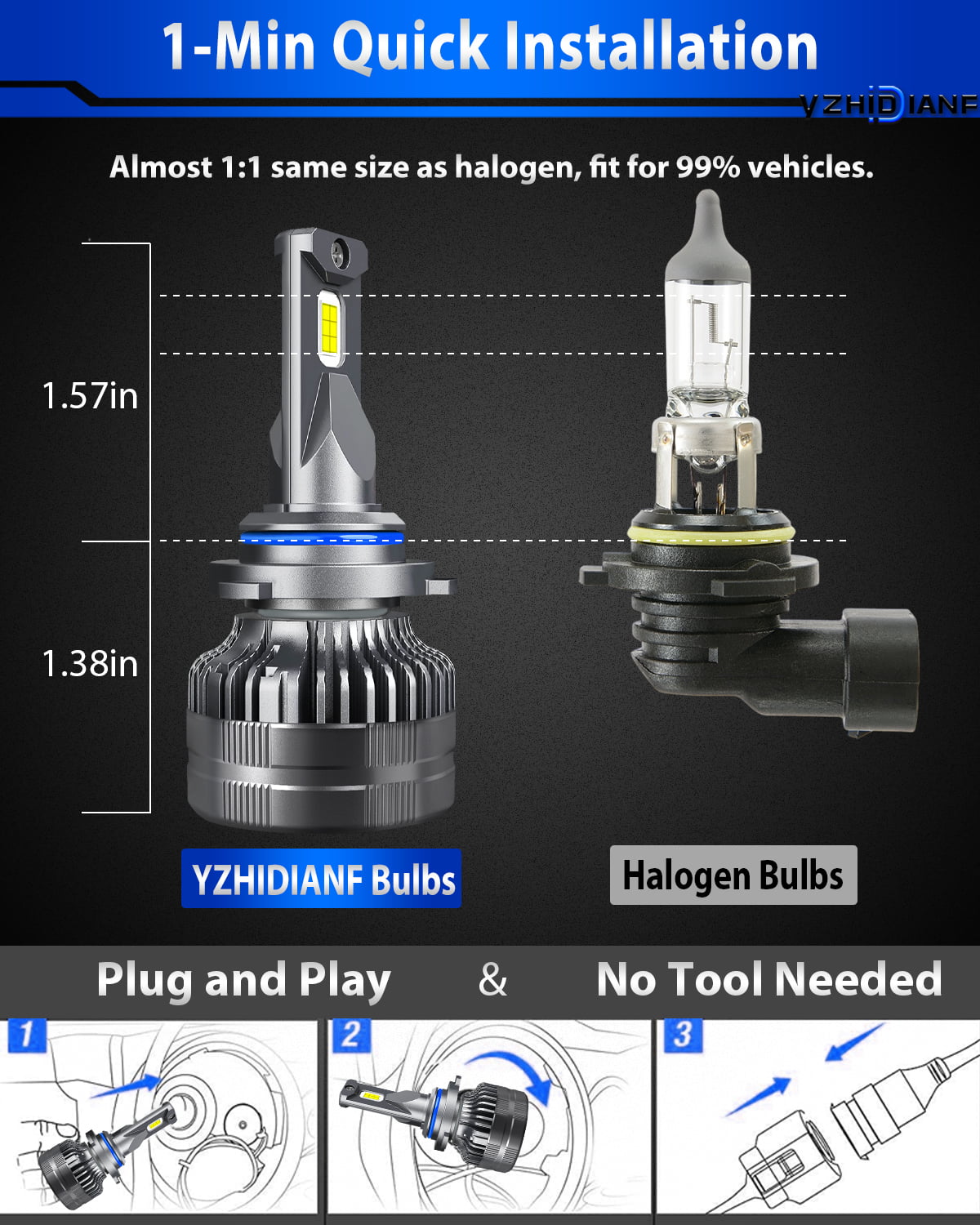 9006/HB4 LED Headlight Bulbs 6500K Cool White 2 Pack X81973
