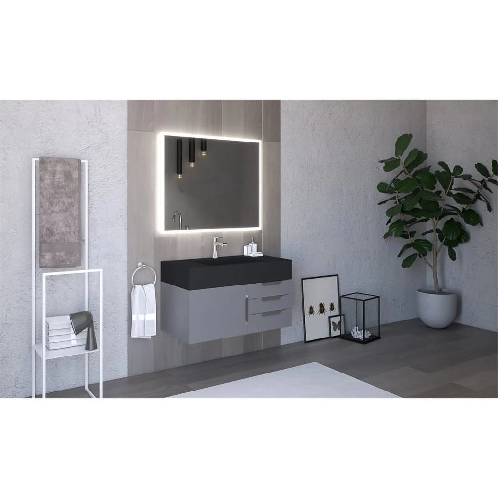 Gray Wood Floating Vanity Base P895