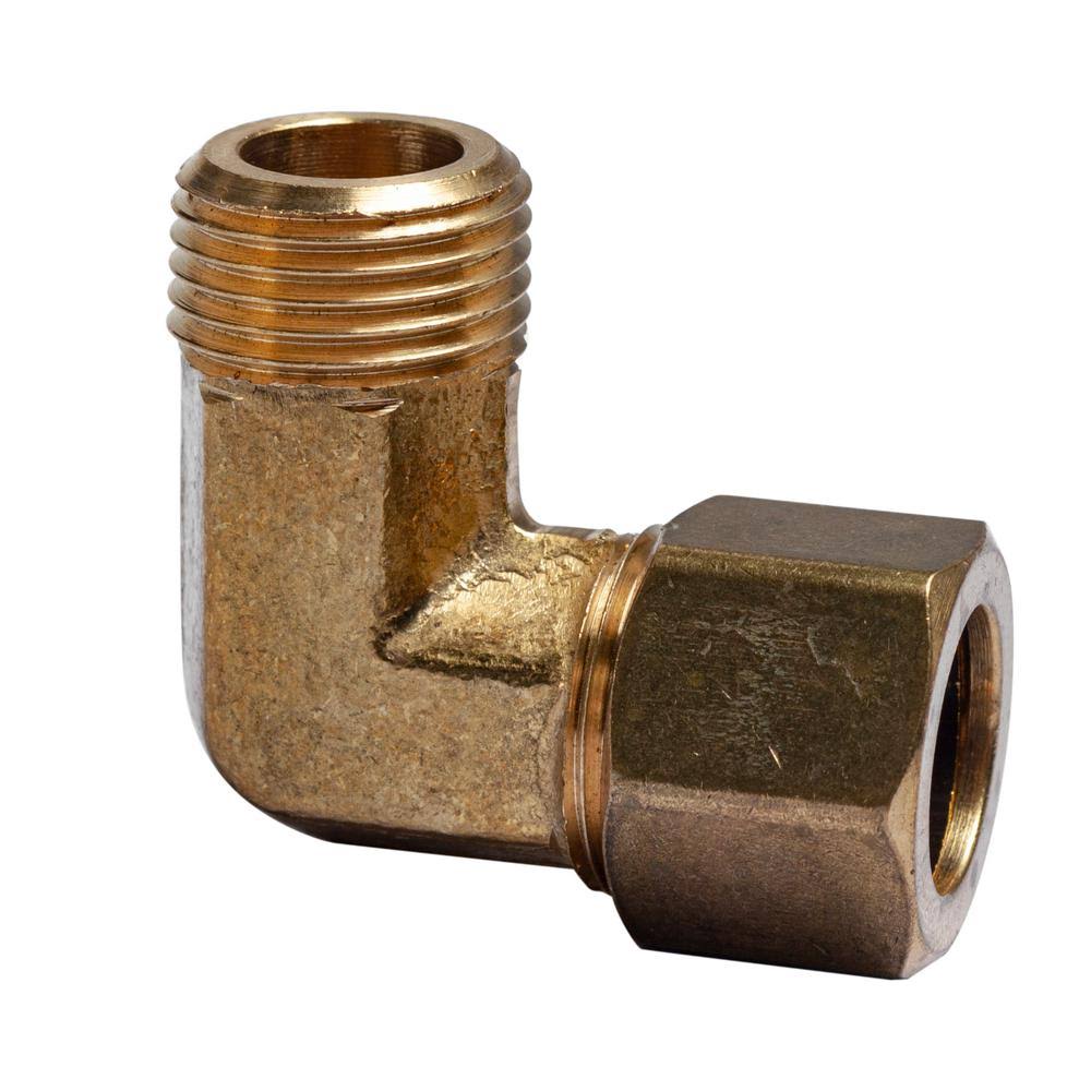 1/2 in. O.D. x 3/8 in. MIP Brass Compression 90-Degree Elbow Fitting 25-Pack F9685