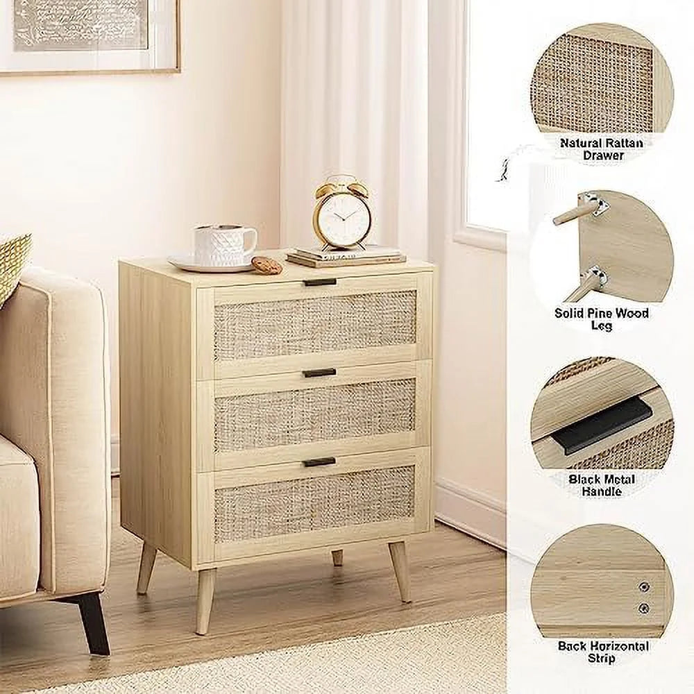 3 Drawer Rattan Dresser with Solid Wood Legs N705493
