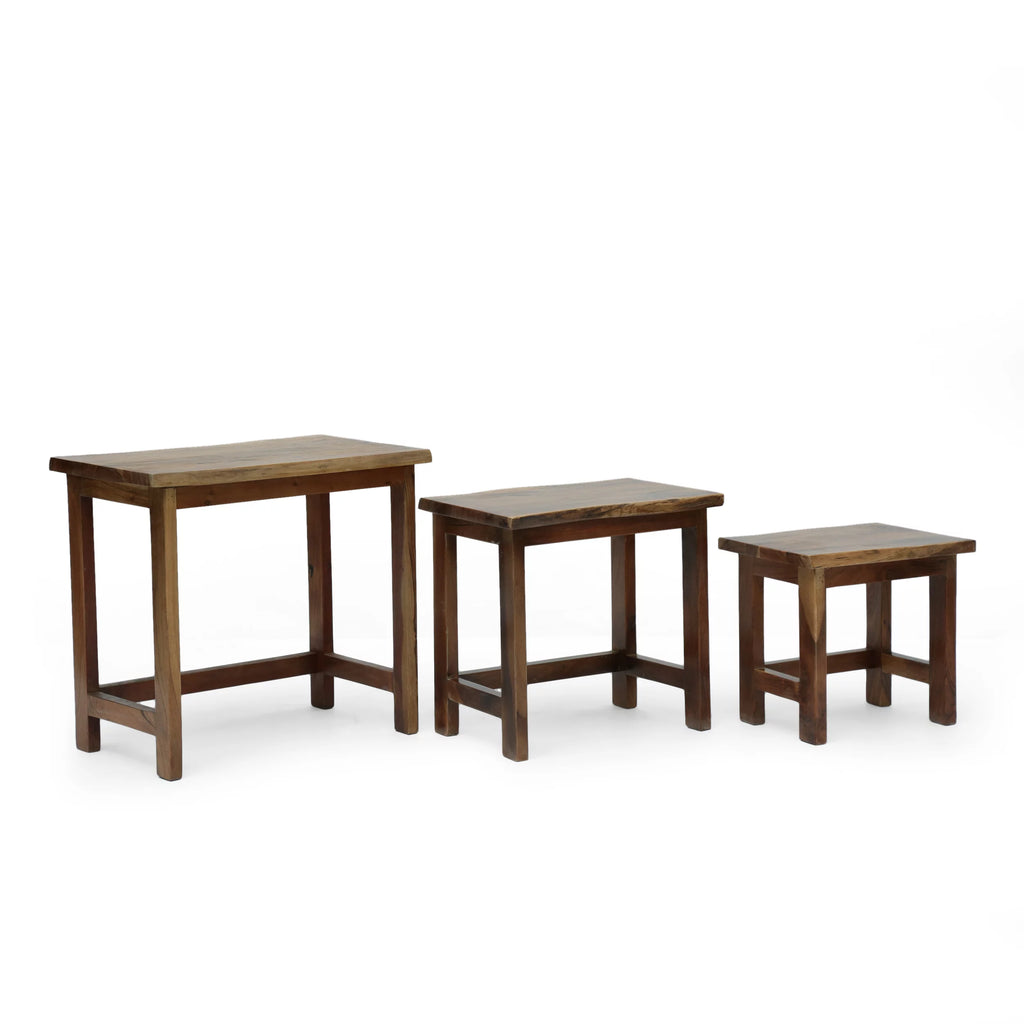 Acacia Wood Nesting Coffee Table, 3 Piece, Walnut J9034