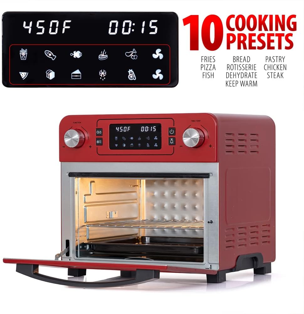 24QT Stainless Steel Countertop Toaster Air Fryer Oven Red Z62321