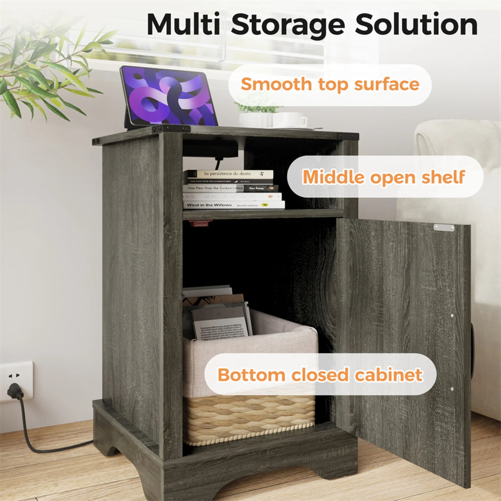 Rustic Wood Nightstand with Charging Station T27568