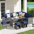7 Piece Patio Furniture Set with Dining Table and Ottomans L6087