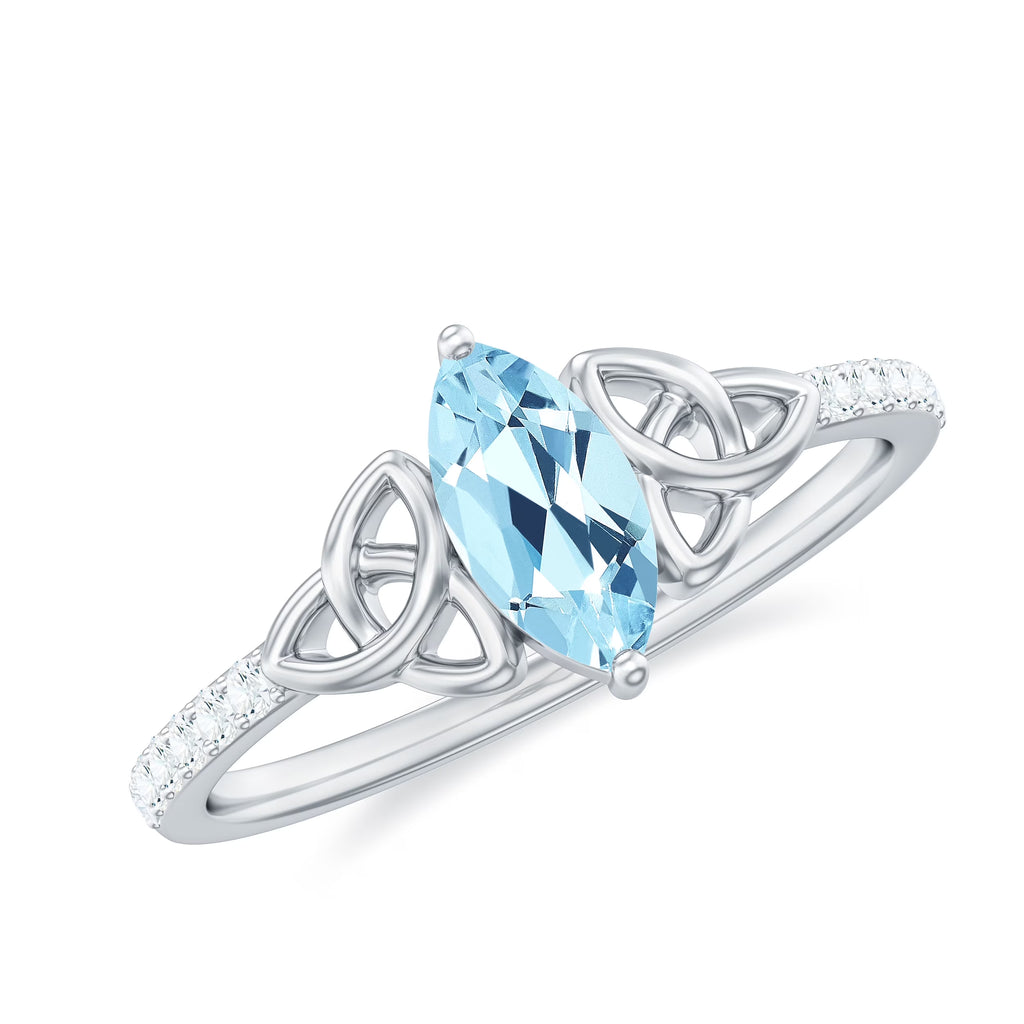 Aquamarine Celtic Ring with Diamond - 925 Sterling Silver Z7984