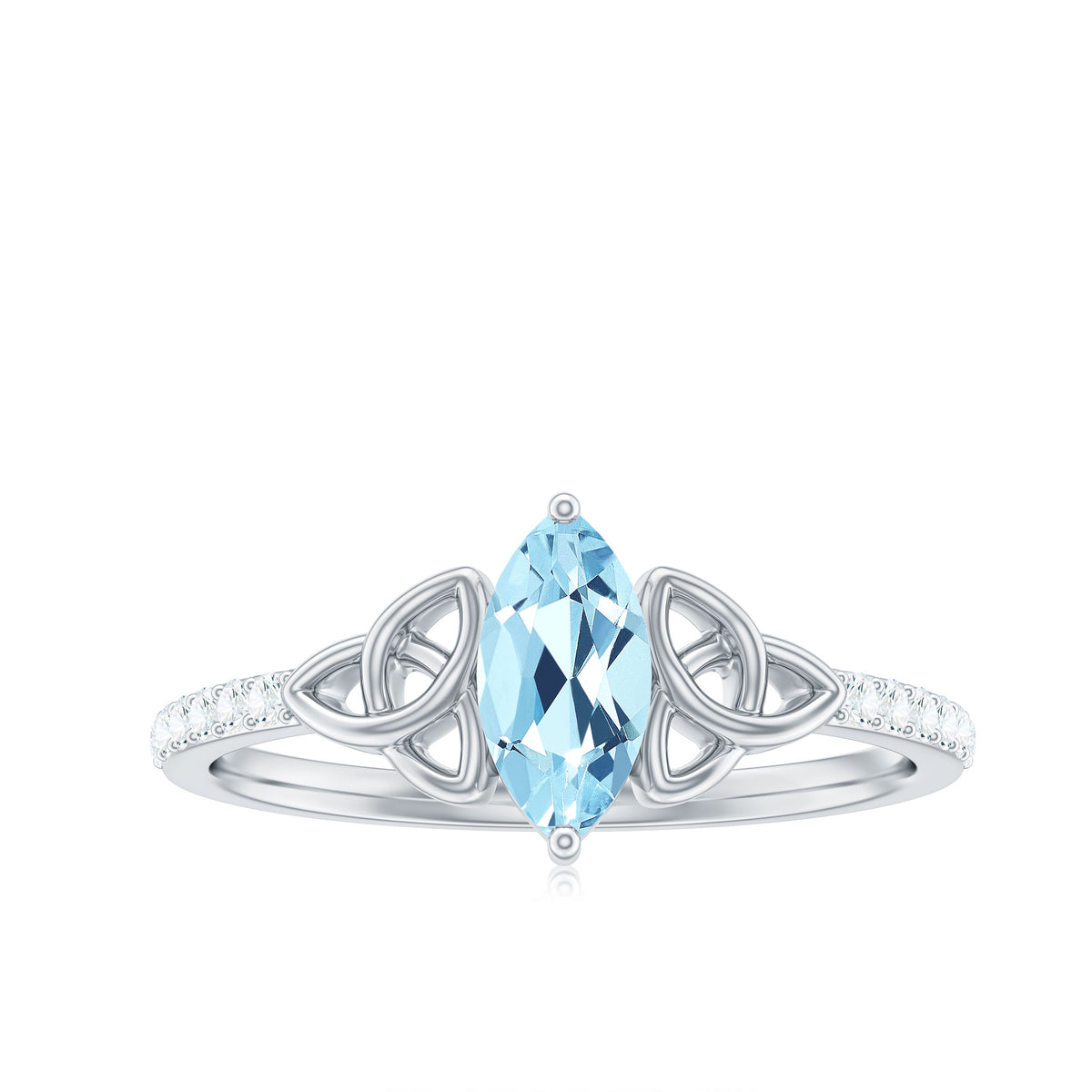 Aquamarine Celtic Ring with Diamond - 925 Sterling Silver Z7984
