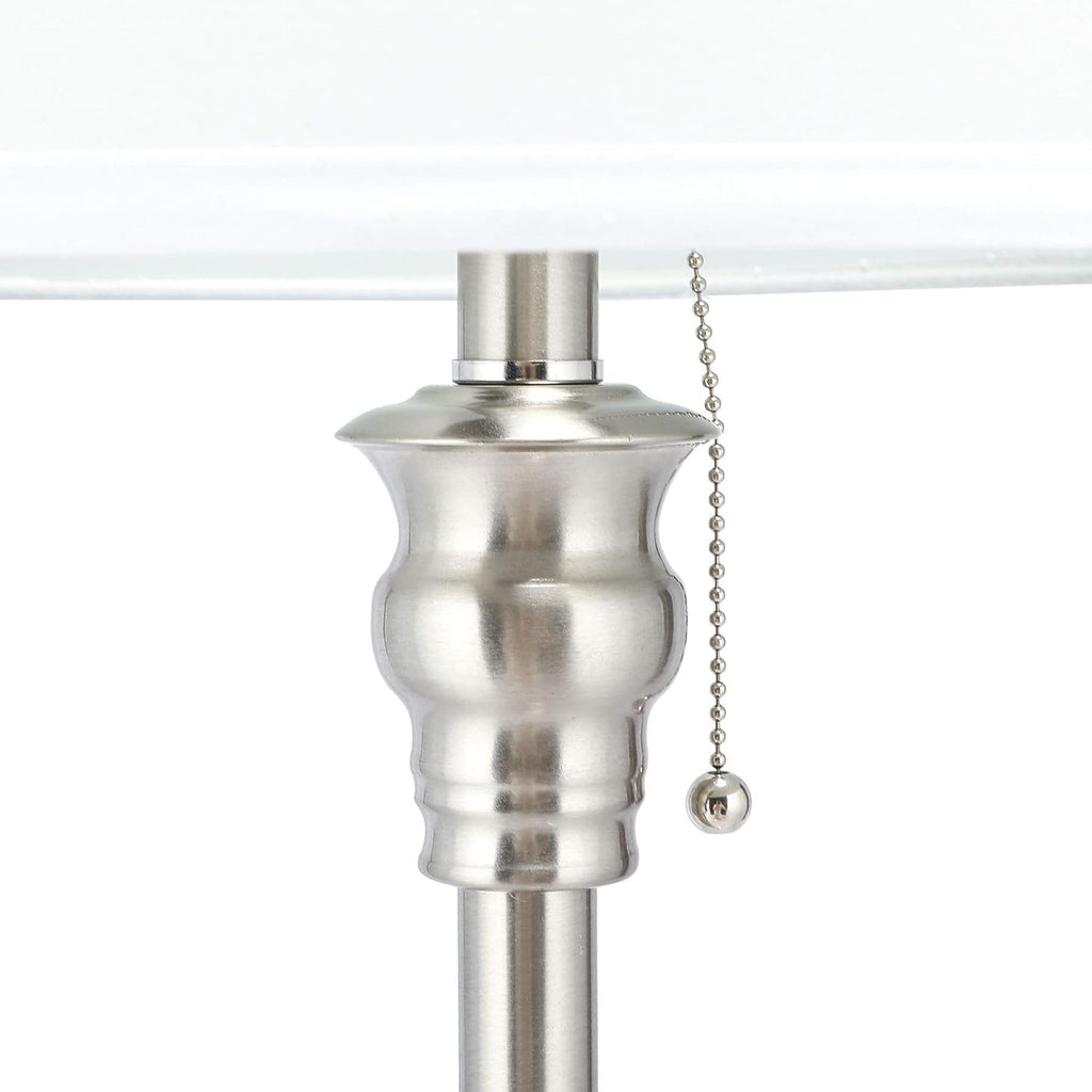3 Lamp Set with White Fabric Shade Table and Floor Lamp Steel Finish N227956